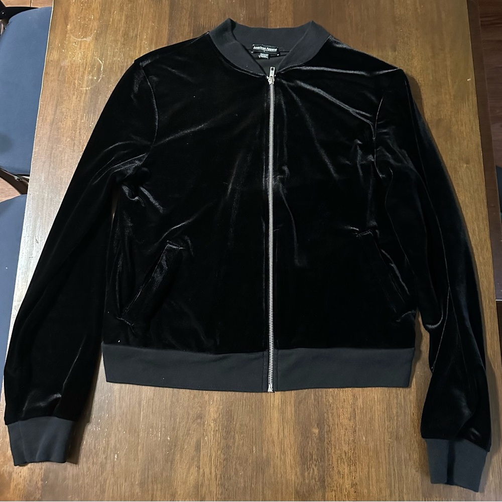 Sexy chic American Apparel Retro Vintage Y2K black velvet velour bomber jacket